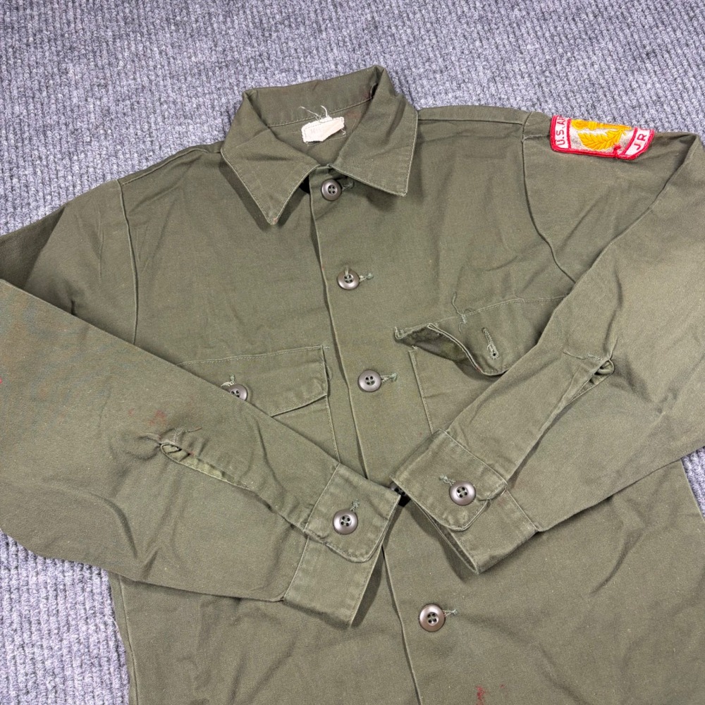 Vintage US Army JROTC Utility Shirt OG-507 Olive Drab Green Mens 14.5x31 Small